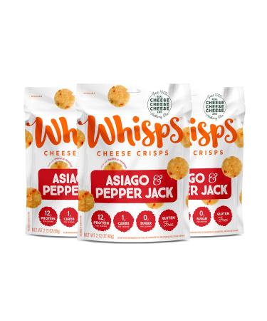 Whisps Cheese Crisps - Asiago & Pepper Jack Cheese Snacks, Keto Snacks, 26g of Protein Per Bag, Low Carb, Gluten & Sugar Free, Great Tasting Healthy Snack, All Natural Cheese Crisps - Asiago & Pepper Jack, 2.12 Oz (Pack of 3)