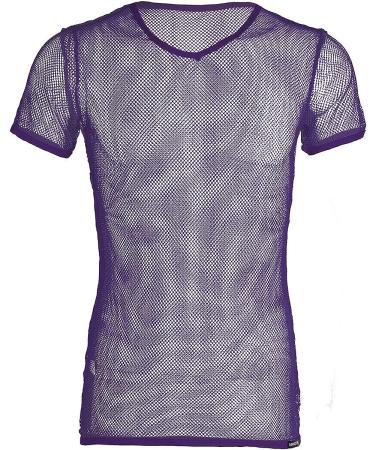 Nikiikoo Men's Purple Fishnet Mesh Short Sleeve T-Shirt - X-Large | Gym Clubwear - Buy Online on GoSupps.com