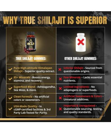Himalayan Natural Shilajit Gummies for Men Made in USA True Gold Pure Himalayan Shilajit for Men Gummies Energy & Focus Support with Ashwagandha & Sea Moss Vegan 60 Count - Buy Online on GoSupps.com