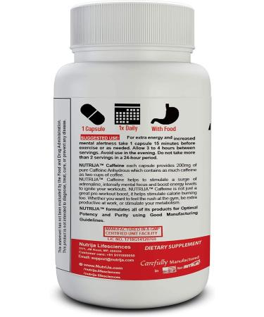 Caffeine 200mg Capsules - 60 Count | Boost Energy & Enhance Mental Focus | High-Purity Formula - Buy Online on GoSupps.com