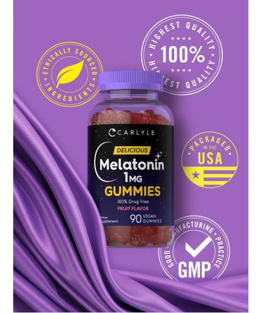 Carlyle Melatonin 1mg Gummies | 90 Count | Fruit Flavor Gummy Supplement | Vegan Non-GMO Gluten Free - Buy Online on GoSupps.com