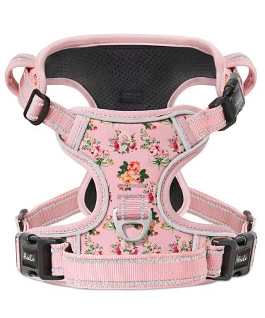Heele dog crockery dog harness for medium-sized dogs softly breathable adjustable reflective anti-pull dog harness with padded handle 3 buckles floral pink XS XS-breastfall: 33-43cm floral pink
