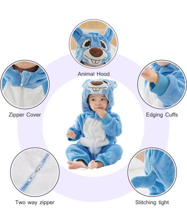 COOKY.D Baby Hooded Rompers - Winter Flannel Jumpsuit Pajamas for Infants 30-36 Months in Blue - Buy Online on GoSupps.com