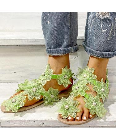 Women's Haiorziyou Toe Separator Sandals - Bohemian Green Beach Flip Flops with Floral Design - Summer Leisure Slip-On Open Toe Shoes (40 EU) - Buy Online on GoSupps.com