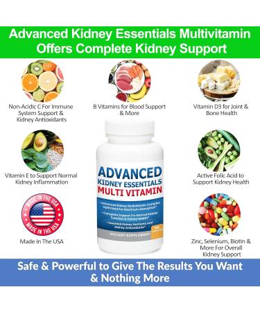 Advanced Kidney Essentials Multivitamin. Kidney Support Supplement for Complete Kidney Health. Kidney Health Supplement with Renal Vitamins 90 Caps 90 Count (Pack of 1) - Buy Online on GoSupps.com