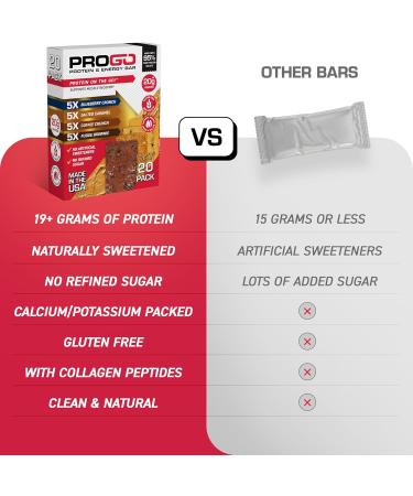 ProGo Protein Bars Energy Bars - Up to 21g Clean Protein Made with 95% Pure Isolate Tallow Collagen Real Ingredients - Low Calorie No Artificial Sweeteners (4-Count Starter Pack) Variety Pack 1 Count (Pack of 4) - Buy Online on GoSupps.com