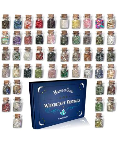 Spell Crystals in Bottles | Crystals for Witchcraft | Mini Crystals for Spell Jars (50 Bottle Set)