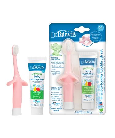 Dr. Brown's Infant to Toddler Toothbrush Set 0-3 Years Pear & Apple Pink 1.4 oz (40 g)
