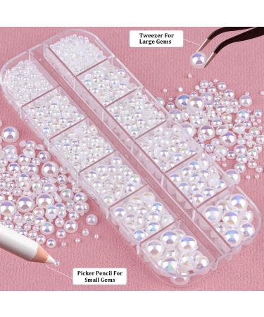 2700 Pcs Flat Back Pearls Kit - White AB & Beige AB Half Round Pearls Set with Pickup Tool for DIY Nail Art & Crafts - Buy Online on GoSupps.com
