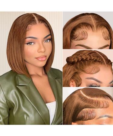 Eyefanniy Brown Bob Wig Human Hair 13x4 HD Lace Front Wigs Short Bob Wig for Black Women Pre Plucked with Baby Hair 150% Density 10 Inch 10 Inch Brown