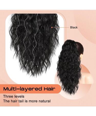 PORSMEER Ponytail Extension Claw Clip Ponytail Hair Extensions Black Natural Looking Long Curly Wavy Multi Layered Fluffy Synthetic Hairpiece for Women Girls Daily Wear or Party 18inch - Buy Online on GoSupps.com