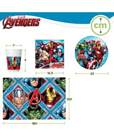 Procos - Avengers Children's Dinnerware Set Superheroes Decoration for Birthdays Christenings Communion (Cups Plates Napkins Tablecloth) Disposable 8 People 37 Pieces - Buy Online on GoSupps.com