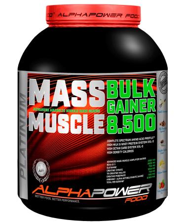 Alphapower Food Maas - Whey Muscle Weight Gainer I Mega Muscle Mass & Muscle Building - Protein - Protein - Carbohydrates - Powder - Shake for Hardgainer 5kg of Strawberry + Creatin BCAA MCT Oil 5 KG (1 Series Pack) taste: Fruity Strawberry ICE 5000G can