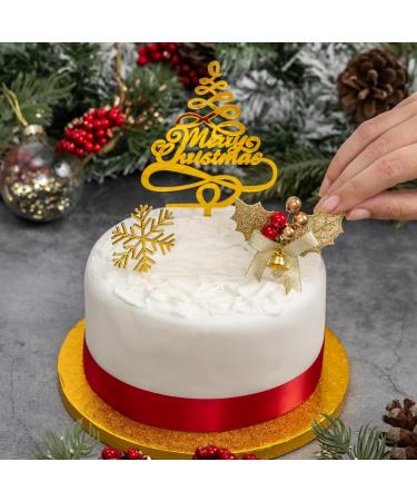 Gold Merry Christmas Cake Decoration Yule Log Cupcake Toppers (3 Piece Gold Leaf Holly Set) - Buy Online on GoSupps.com