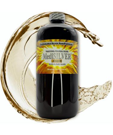 MediSILVER Amber Traditional Colloidal Silver Dietary Supplement - 500 mL (16.9 Fl Oz) in Amber BPA-Free Plastic Bottle