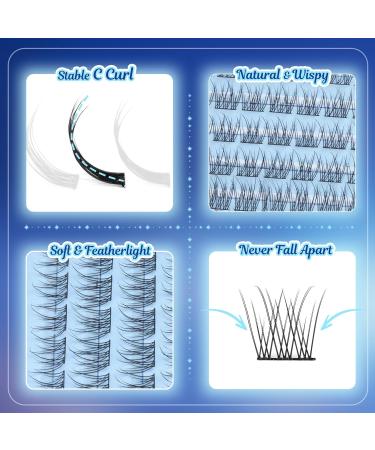 DIY Lash Extension Kit - Natural C Curl Eyelash Clusters 9-12MM with Bond Seal Remover & Tweezers - Perfect Wispy Lash Kit for Home Use - Buy Online on GoSupps.com