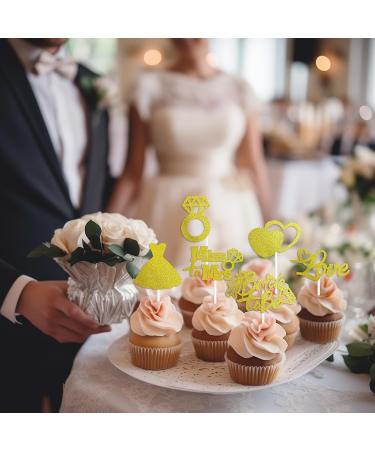 24 Bride to Be Cupcake Toppers - Engagement Wedding and Bachelorette Party Supplies | Love Heart Ring Miss To Mrs Cupcake Picks | Bridal Shower Cake Decorations | Engagement Cake Topper (Gold) A Gold - Buy Online on GoSupps.com