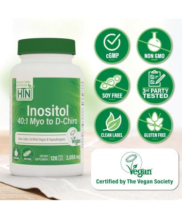Health Thru Nutrition Inositol Supplement 40:1 Myo-Inositol to D-Chiro-Inositol Ratio 2050mg Per Serving | 120 Capsules | Certified Vegan | Non-GMO - Buy Online on GoSupps.com