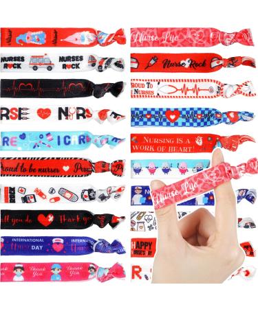 100 Pcs Nurse Hair Ties Nurse Gifts Bulk Gifts for Nurses Survival Kit Nurse Ribbon Ponytail Holder No Crease Knotted Hair Elastics Hair Accessories for Women Girls Nursing Student  20 Styles