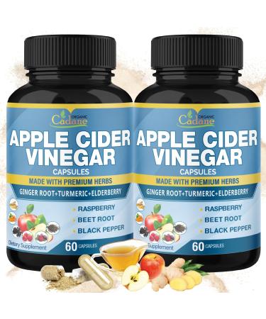 Organic Cadane 2 Packs Apple Cider Vinegar Extract Capsules 4 Months Supply & Ginger Turmeric Curcumin Elderberry Raspberry Beet Root Pepper | Immune System Digestion Supports