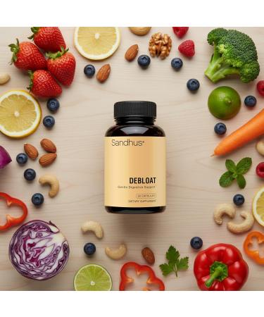 Sandhu's Debloat Digestive Enzymes Capsules | Helps Ease Bloating and Water Retention | Multi-Enzyme Complex With Ginger Dandelion & Fennel | Fast Acting Support Supplement for Women & Men | 60 Count - Buy Online on GoSupps.com