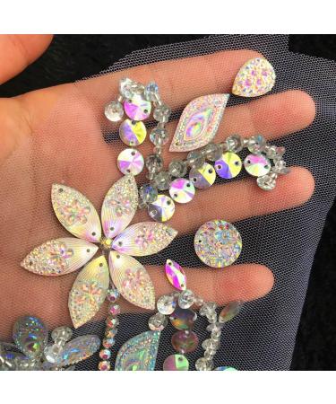 Handmade 10x42cm Crystal Rhinestone Applique for Wedding Dress Decoration - AB - Buy Online on GoSupps.com