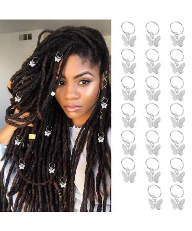 20PCS Butterfly Hair Clips Silver Dreadlock Accessories Butterflies Pendant Charms Hair Jewelry Braid Hair Charms for Braids Butterfly Hair Accessorie for Women