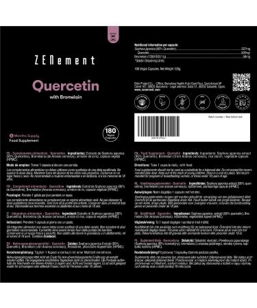 Quercetin 500mg with Bromelain | 180 Capsules Anti-Ageing Antioxidant | Vegan & Additives Free | Zenement - Buy Online on GoSupps.com