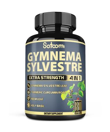 Satoomi Pure Gymnema Sylvestre Capsules Extract - 180 Capsules of 6 Month - Blended with Neem Leaf, Holy Basil & Turmeric Curcumin Root