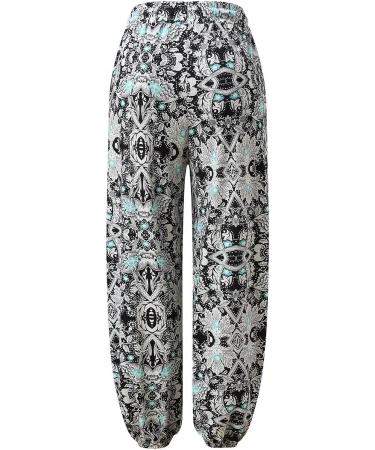 Boho Beach Trousers Women's High Waist Printed Pants with Pockets - Grey-01 (Large) - Buy Online on GoSupps.com