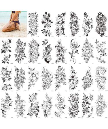 30 Pcs Flower Temporary Tattoo Sticker For Woman,Beautiful Floral Fake Tattoo