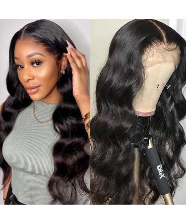 BLY 13x4 HD Transparent Lace Front Wigs Human Hair 250% Density Body Wave Brazilian Natural Wavy Virgin Hair 20 Inch Frontal Wigs for Black Women Pre Plucked Natural Color 20 Inch 13x4 HD Natural Black