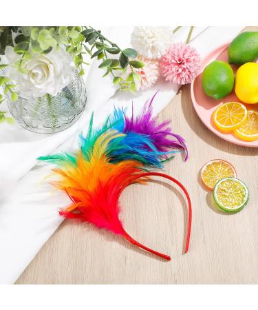 Colorful Feather Headband Fascinator Headbands Cosplay Hair Bands Carnival Party Headdress Rainbow Headband Feather Headdress Costume for Easter Day Wedding Halloween Party (Bright Color) - Buy Online on GoSupps.com