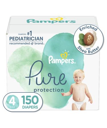 Diapers Size 4, 150 Count - Pampers Pure Protection Hypoallergenic Disposable Baby Diapers for Sensitive Skin, Fragrance Free, (Packaging May Vary) 150 Count (Pack of 1)