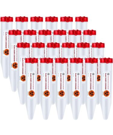 24 Pieces Travel Sharps Container Disposal Transportable Sharps with Locking Mechanism Needle Disposal Containers Small Sharps Container Single Use Transportable Container  6.5 x 1.38 Inches