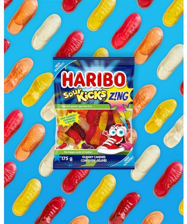 Haribo Z!NG Sour Kicks Gummy Candy 5 Sour Fruity Flavours No Artificial Colours - Pack of 12 Box (175g) Zing Sour 175g (Pack of 12) - Buy Online on GoSupps.com