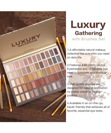 UCANBE Pro 60 Shades Eyeshadow Palette + 15pc Makeup Brushes Set - High Pigmented Naked Nudes, Shimmer, Matte, Metallic Smokey Eye Shadow - Neutral Pallet Kit - Buy Online on GoSupps.com