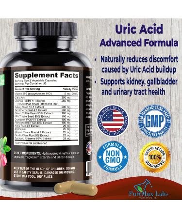 YUMMYVITE Uric Acid Advanced Formula - Kidney Liver Gallbladder Cleanse with Cranberry & Chanca Piedra - 60 Capsules - Buy Online on GoSupps.com