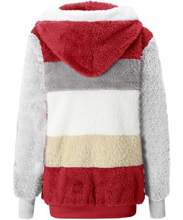 Shop Hanxiulin Women's Oversized Plush Hoodie Jacket - Winter Coat in Watermelon Red | Lightweight Outdoor Cardigan - Buy Online on GoSupps.com