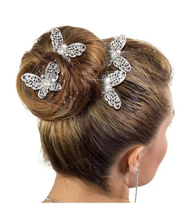 24-Piece Butterfly Crystal Pearl Hair Pin Set | Silver Bridal Hair Clips for Women | Wedding Bride Headwear Accessories - Buy Online on GoSupps.com