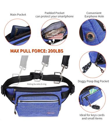 TUDEC Dogs Jogging Line with Belly Belt | Free-Handed Leash & Belt Bag for Large & Medium Dogs | Elastic Reflective Running Leash & Feces Bag Dispenser (Blue Gray) - Buy Online on GoSupps.com