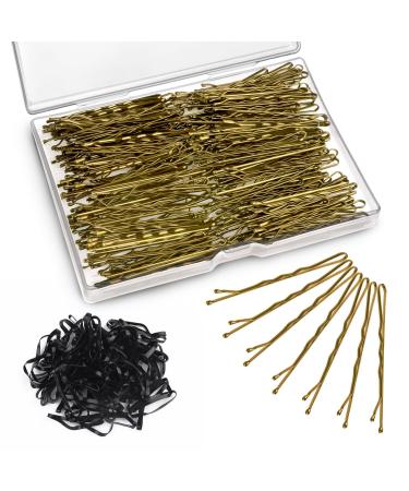 200 pieces of hairpins bobby pins with 100 pieces of hair tie very stable updos Accessories metal hairstyles accessories hairpins wedding hair clamps for women girls children's hairdressing salon -Gold 5 gold hairpins