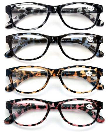 V.W.E. 4 Pairs Women Leopard Meow Reading Glasses - Fashion Clear Lens Readers Demi Tortoise 4 Pairs Assorted 1.75 x
