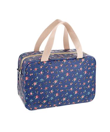 IGNPION Woman Large Travel Toiletry Bag Waterproof Wash Bag Make up Organizer Bag Cosmetic Bag Swimming Gym Bag (Dark Blue Small Flower) Dark Blue Floral