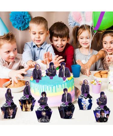 Wednesday Addams Decorations Cakes 48 PCS Wednesday Decorations Topper Wednesday Addams Cake Toppers Cupcakes Dessert Decoration Wrappers Toppers for Kids Party (A) - Buy Online on GoSupps.com