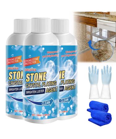 Stone Stain Remover Cleaner Stone Crystal Plating Agent Stone Crystal Plating Brighten Luster Agent Clean Stone Cleaner Polishes for Kitchen Repair Cleaning Stains Brightener (3Pcs)
