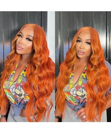 X-Tress 26" Ginger Lace Front Wig Body Wavy Hair Synthetic Wig for Women 13x4x1 Natural Ginger Hair Long Wig Pre-Plucked Baby Hair Middle Part Wig Orange Hair Replacement Wig Soft Hair Fiber(Ginger)