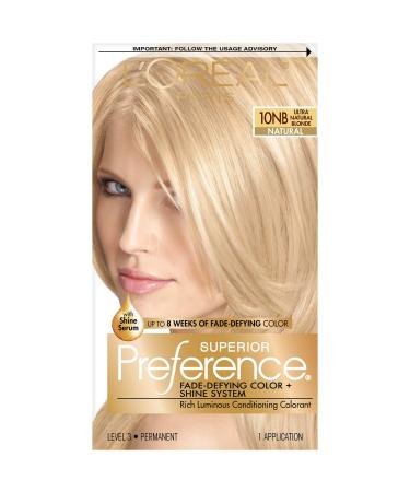 L'Oreal Paris Superior Preference Fade-Defying + Shine Permanent Hair Color  10NB Ultra Natural Blonde  Pack of 1  Hair Dye 10NB Ultra Natural Blonde 1 Count (Pack of 1)