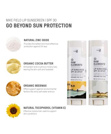 Raw Elements Mike Field Lip Sunscreen - SPF 30 UVA-UVB Protection Reef-Safe Non-Nano Zinc Water Resistant 0.15 oz (2 Pack) - Buy Online on GoSupps.com