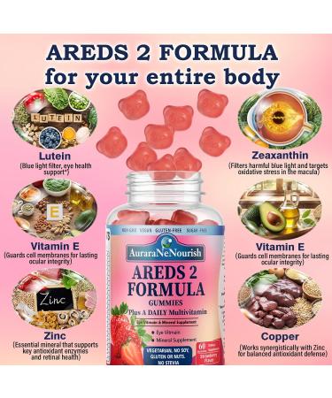 Areds 2 + Advanced Formula for Macular Health, 22-in-1 Eye Vitamin & Mineral Supplement w. Zeaxanthin, Zinc & Vitamin C Supports Eye Strain, Pressure, Night Vision, 60 Chewable Gummies - Buy Online on GoSupps.com